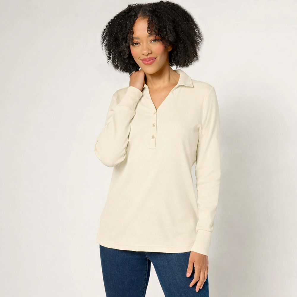 Belle by Kim Gravel EmBellished Everyday Shine Polo Henley Cream Size 4X